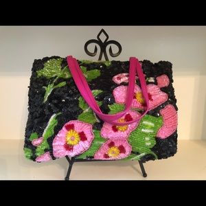Christiana Floral Pattern Sequined Tote